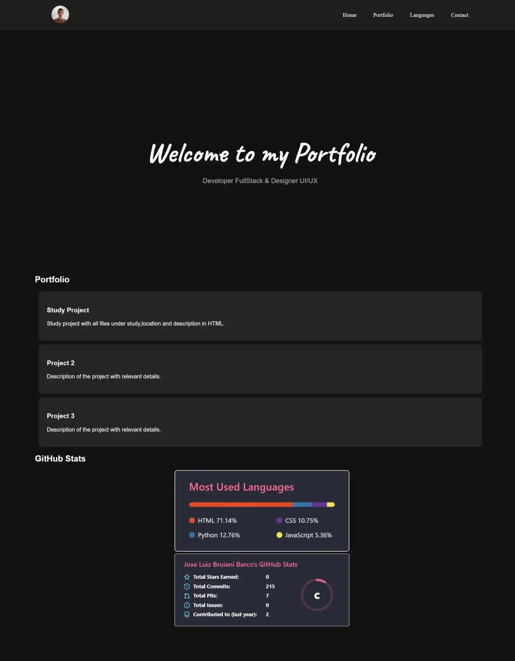 Imagem do site de portfólio