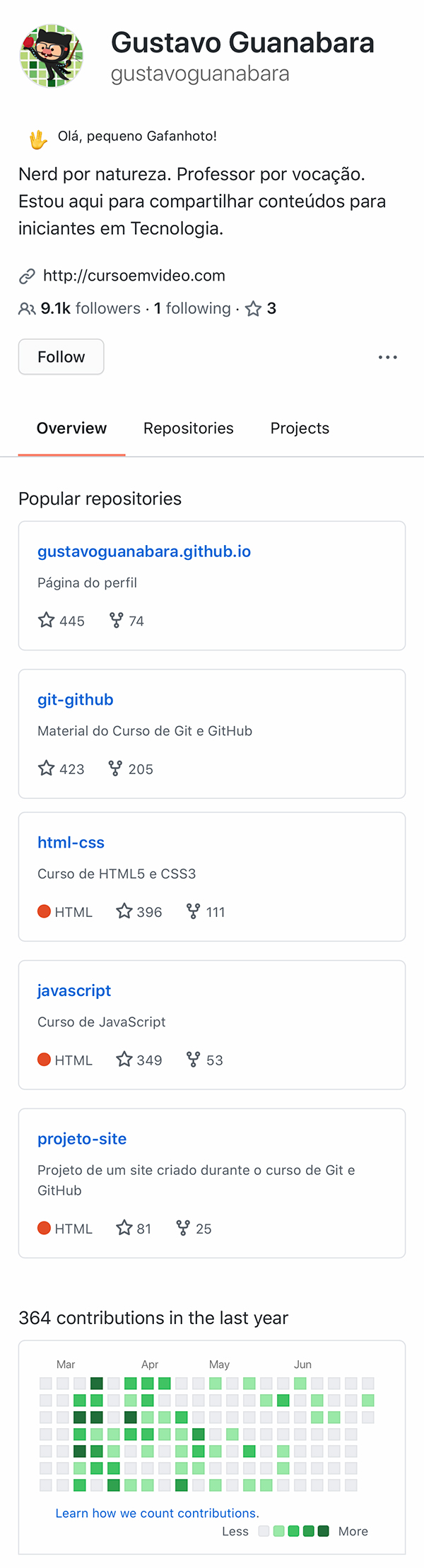 Tela de exemplo do GitHub